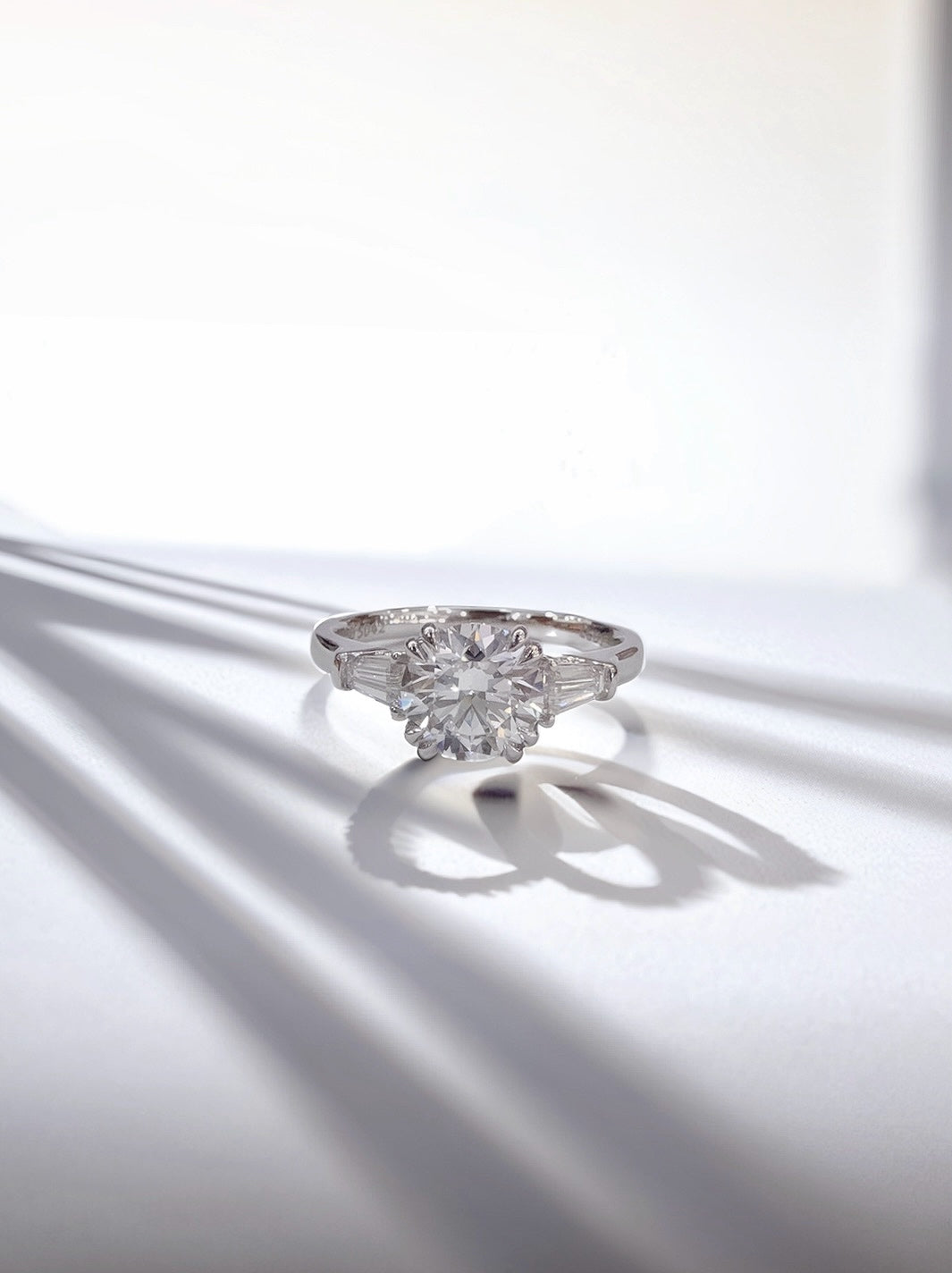 18K White Gold Lab-Grown Diamond IGI Three-Stone Ring - Elevated View