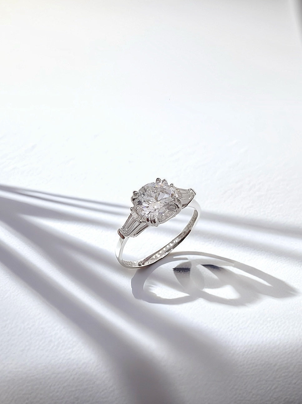 18K White Gold Lab-Grown Diamond IGI Three-Stone Ring - Front View