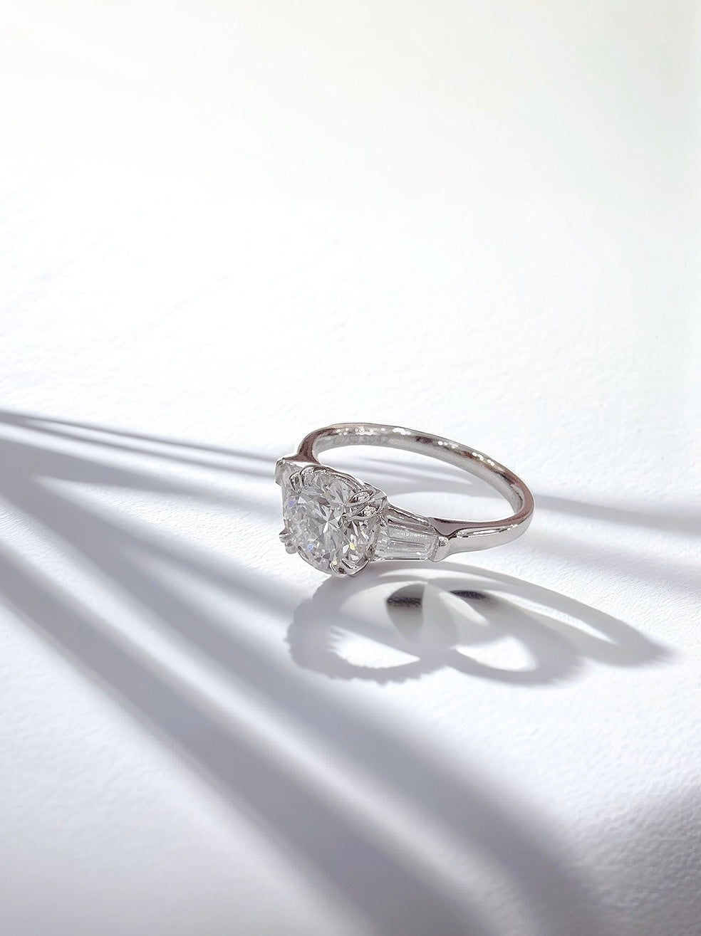 18K White Gold Lab-Grown Diamond IGI Three-Stone Ring - Side View