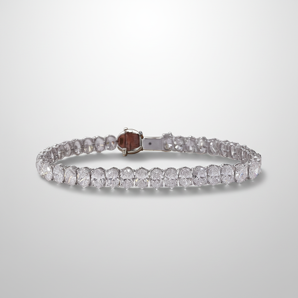 18K White Gold Lab-Grown Diamond Oval Tennis Bracelet - Oval Display View