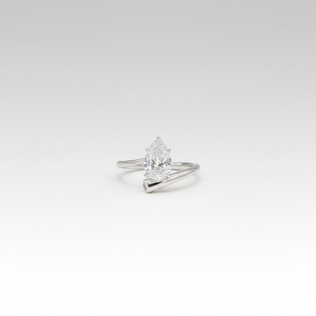 18K White Gold Lab-Grown Diamond Pear-Cut Bypass Solitaire Ring - 45 Degree View