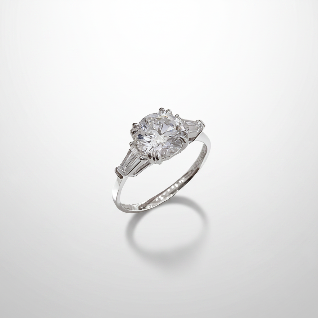 PT950 Lab-Grown Diamond Three-Stone Tapered Baguette Ring - Front Upright View
