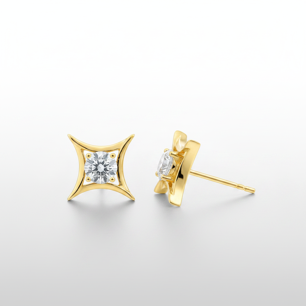 18K Yellow Gold Lab-Grown Diamond Star Stud Earrings - side view