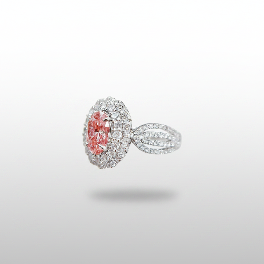 18K White Gold IGI Lab-Grown Pink Diamond Pavé Ring - Side View