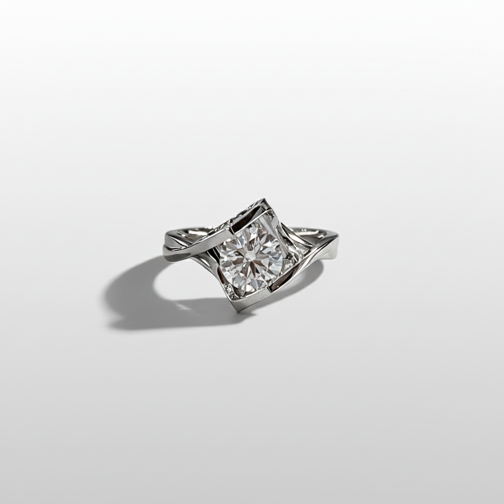 18K White Gold Lab-Grown Diamond IGI Angel's Kiss Ring - Side Low Angle View