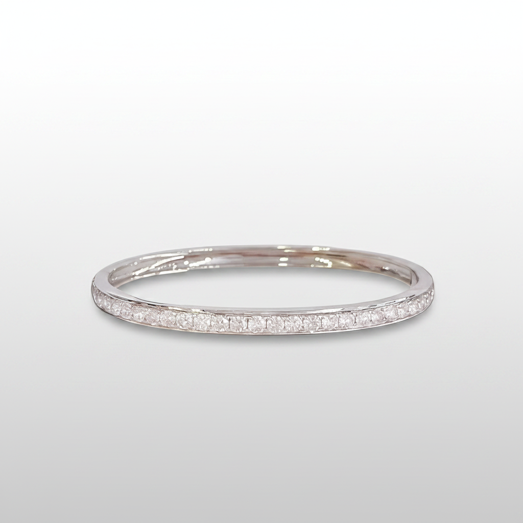 18K White Gold Lab-Grown Diamond Half-Eternity Bangle - Front Side View