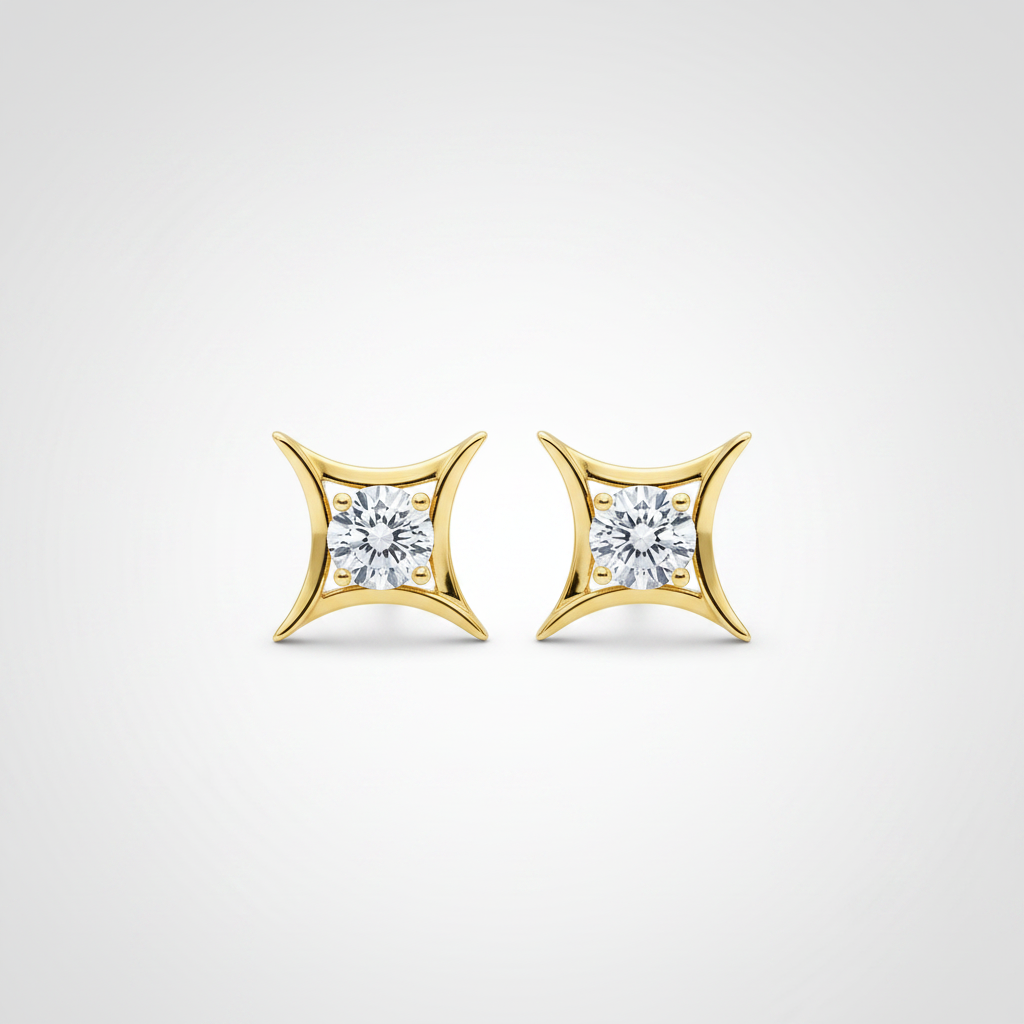 18K Yellow Gold Lab-Grown Diamond Star Stud Earrings - front view