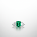 PT950 Lab-Grown Emerald Three-Stone Ring - Front View