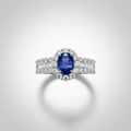 18K White Gold Lab-Grown Sapphire Halo Ring - top view
