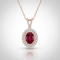 18K Rose Gold Lab-Grown Ruby Double Halo Pendant Necklace - front view