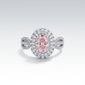 18K White Gold Pink Diamond Oval Halo Ring - Front View