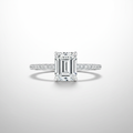 18K White Gold IGI Lab-Grown Emerald Cut Diamond Pavé Ring - front view