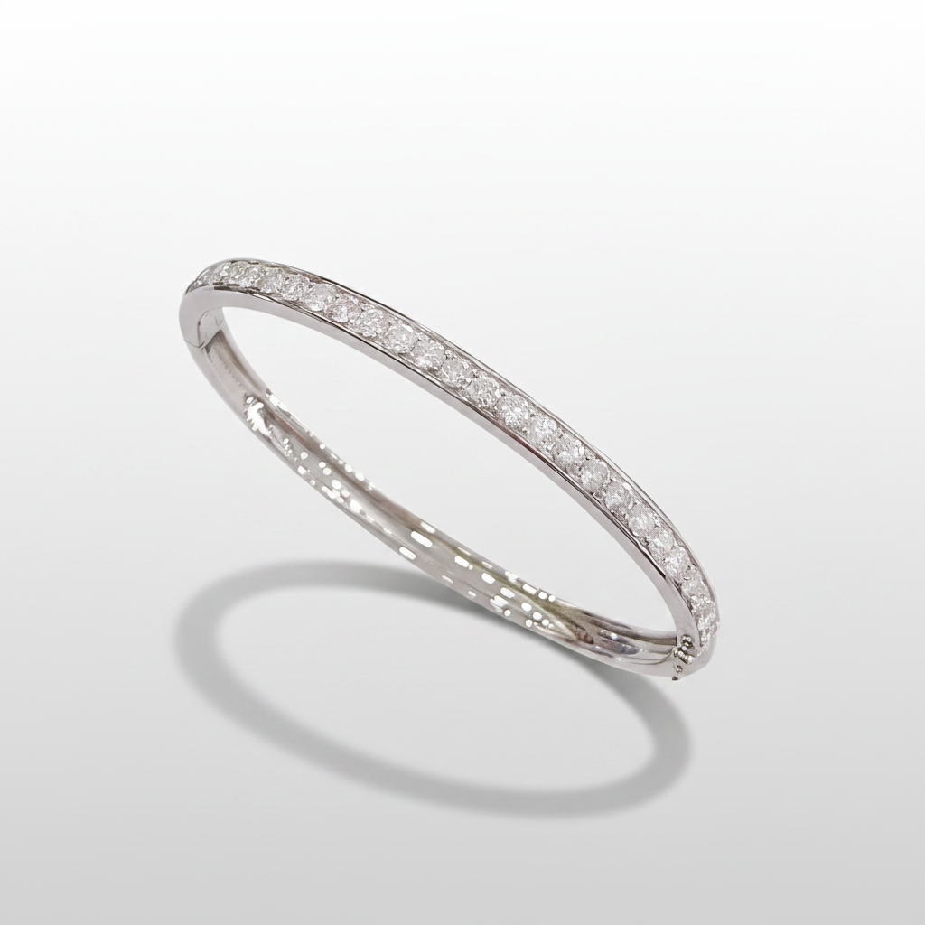18K White Gold Lab-Grown Diamond Half-Eternity Bangle - Clasp Side View