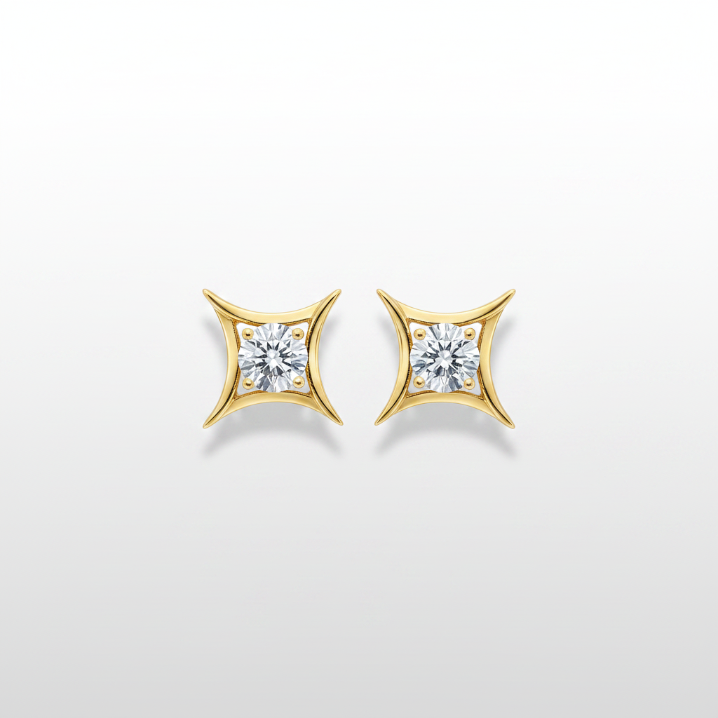 18K Yellow Gold Lab-Grown Diamond Star Stud Earrings - top view
