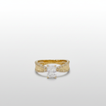 18K Yellow Gold Lab-Grown Diamond Radiant Cut Brushed Vintage Ring - Front View
