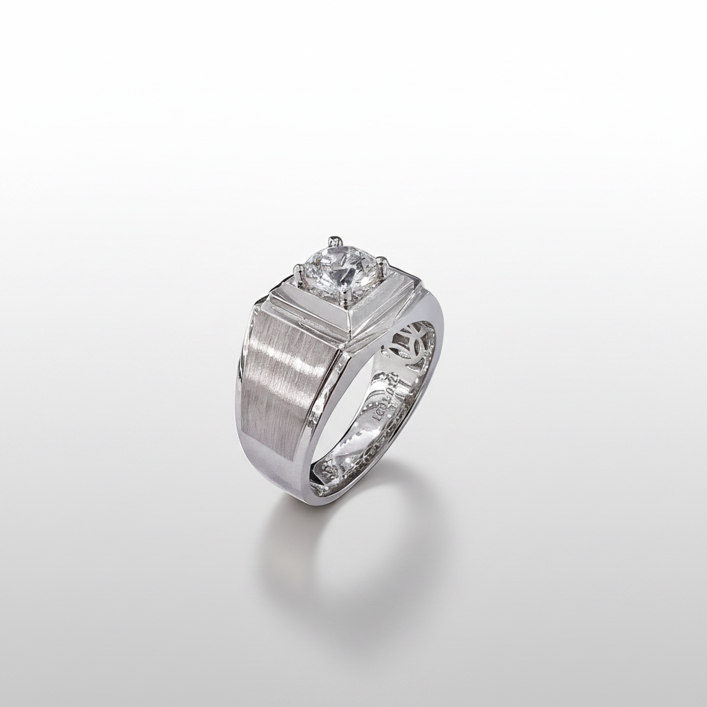 PT950 Lab-Grown Diamond Brushed Signet Ring - 45 Degree View