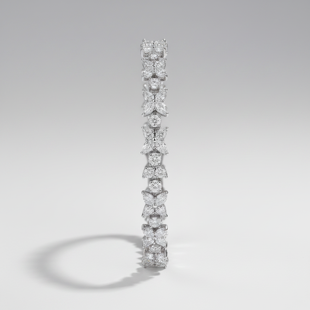 18K White Gold Lab-Grown Diamond Pear Marquise Tennis Bracelet - side view