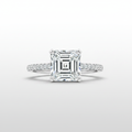 18K White Gold IGI Lab-Grown Asscher Cut Diamond Pavé Ring - front view
