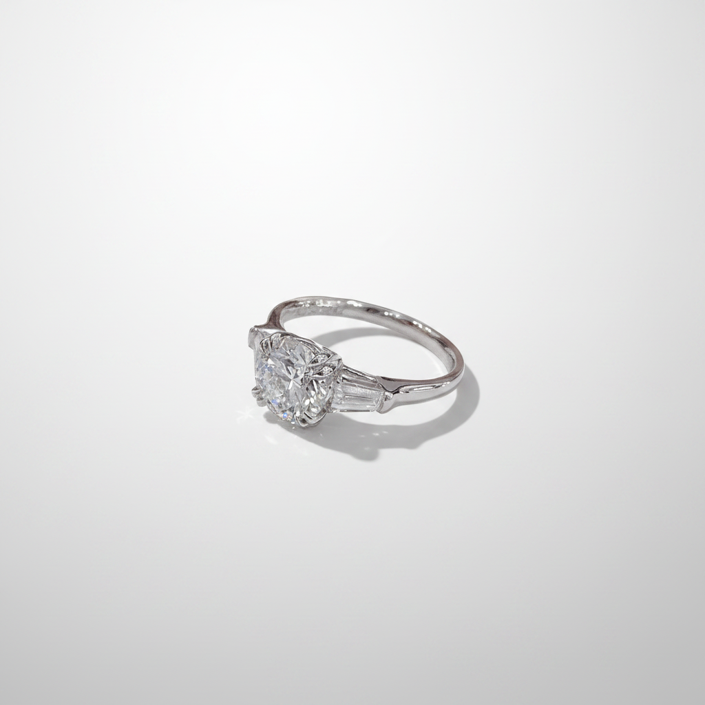 PT950 Lab-Grown Diamond Three-Stone Tapered Baguette Ring - Low Side View