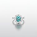 Teal Diamond Oval Halo White Gold Ring - Low Front View