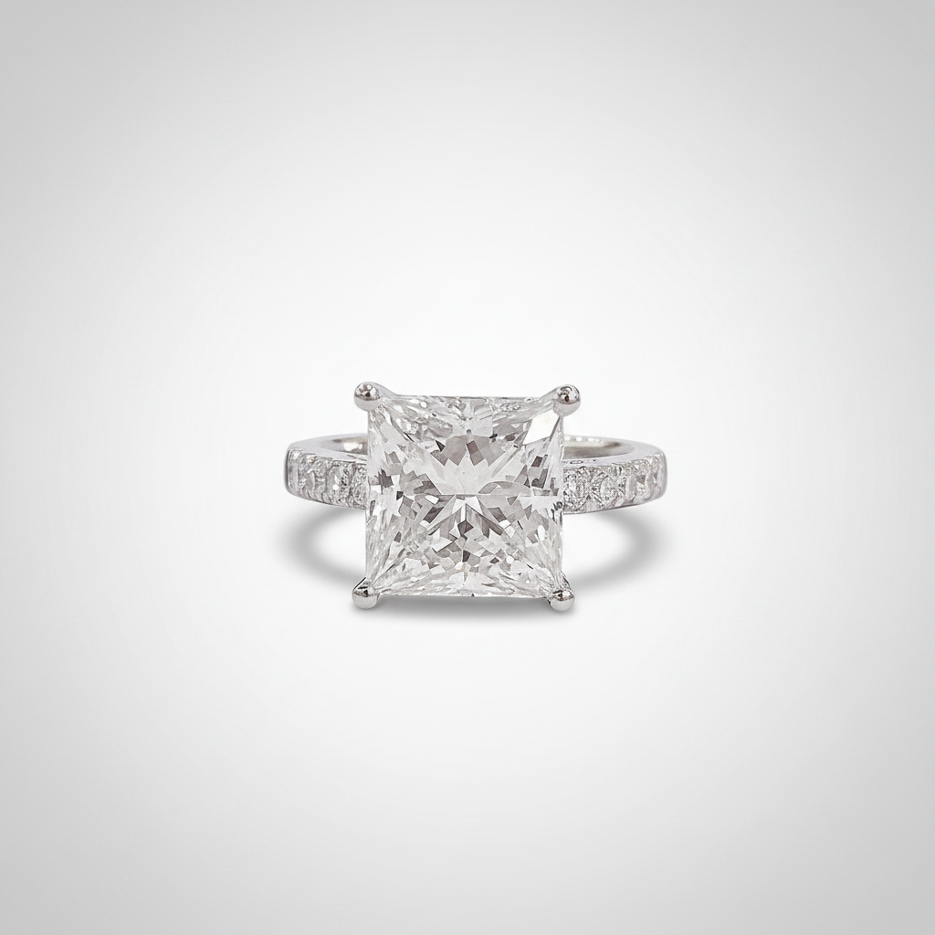18K White Gold Lab-Grown Diamond Princess-Cut Solitaire Ring - Elevated Front View