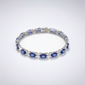 18K White Gold Lab-Grown Blue Sapphire Diamond Floral Tennis Bracelet - top view