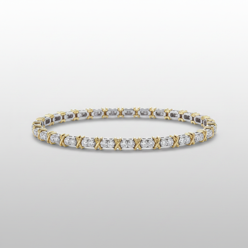 18K Two-Tone Lab-Grown Diamond X-Link Tennis Bracelet - Flat View
