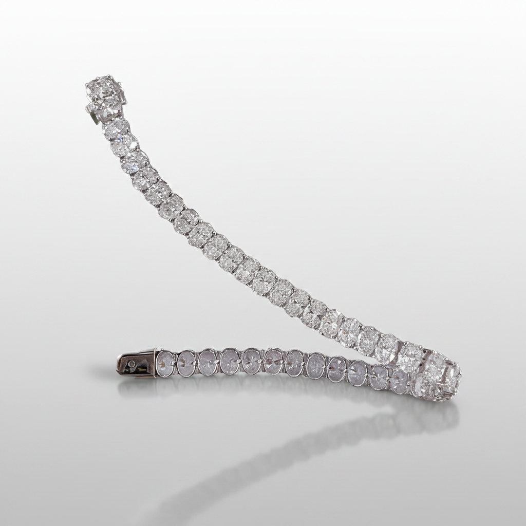 18K White Gold Lab-Grown Diamond Oval Tennis Bracelet 0.35ct per stone - Diagonal View