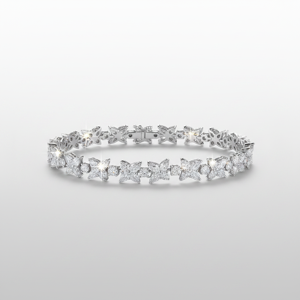 18K White Gold Lab-Grown Diamond Pear Marquise Tennis Bracelet - three-quarter view