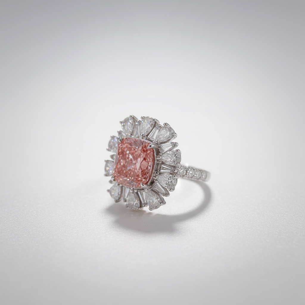 18K White Gold IGI Lab-Grown Pink Diamond Convertible Ring - 45 degree view