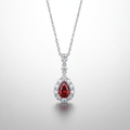 18K White Gold Ruby Diamond Halo Drop Necklace - Front View