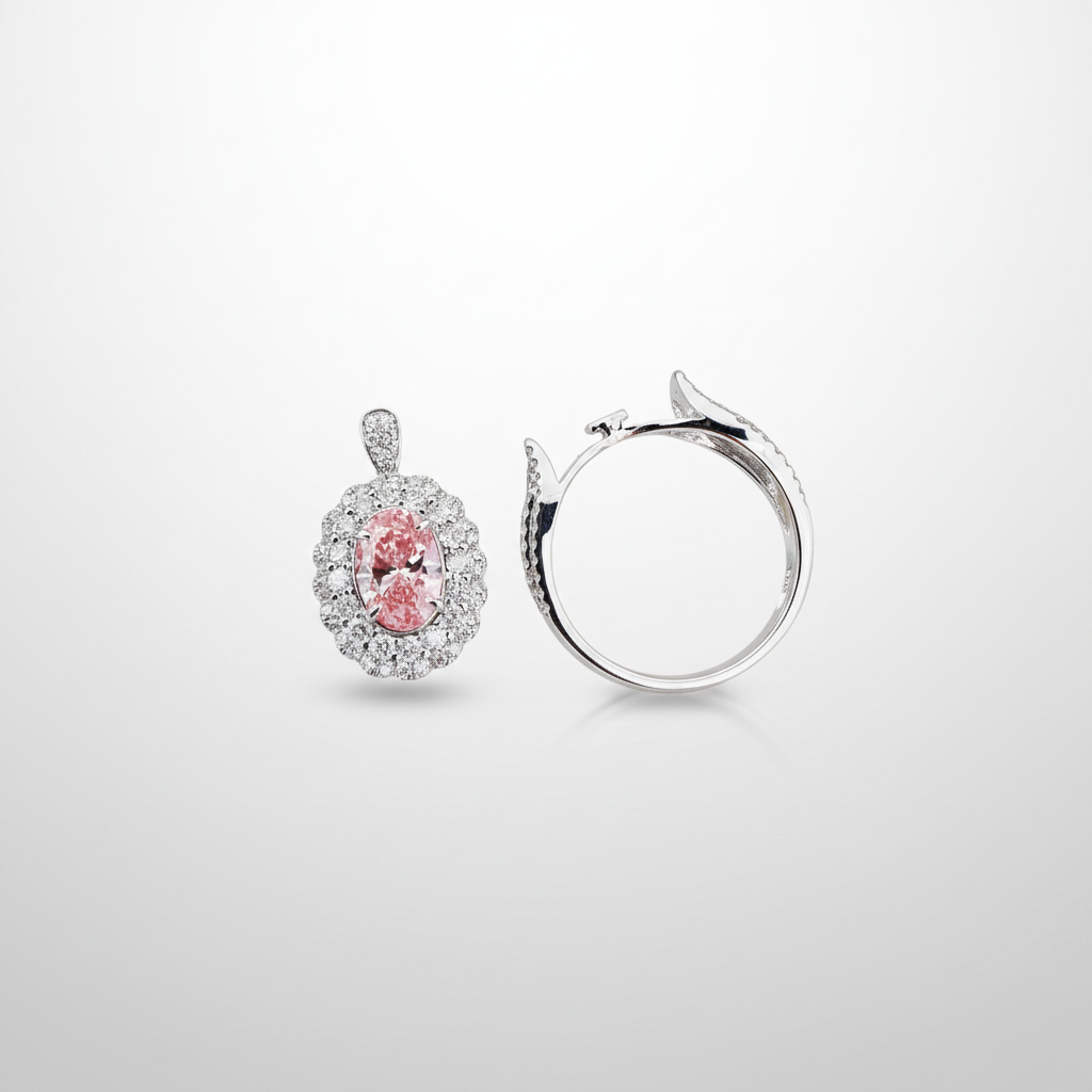 18K White Gold IGI Lab-Grown Pink Diamond Pavé Ring & Pendant