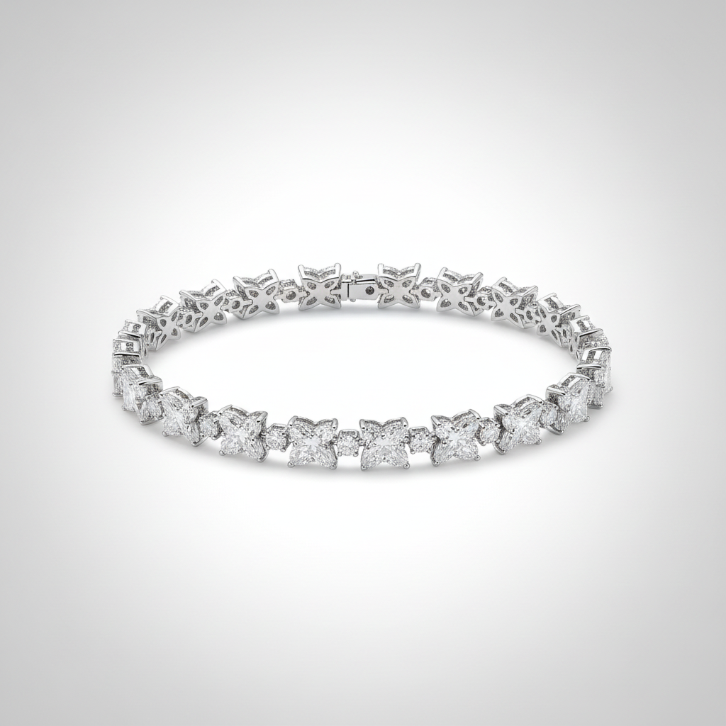 18K White Gold Lab-Grown Diamond Pear Marquise Tennis Bracelet - top view