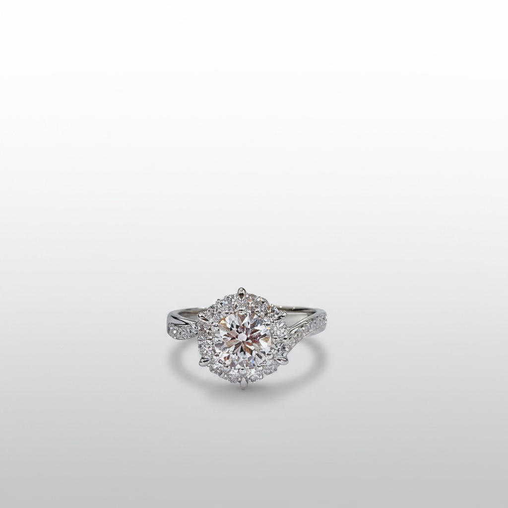 18K White Gold Lab-Grown Diamond Six-Prong Twisted Band Ring - Front View