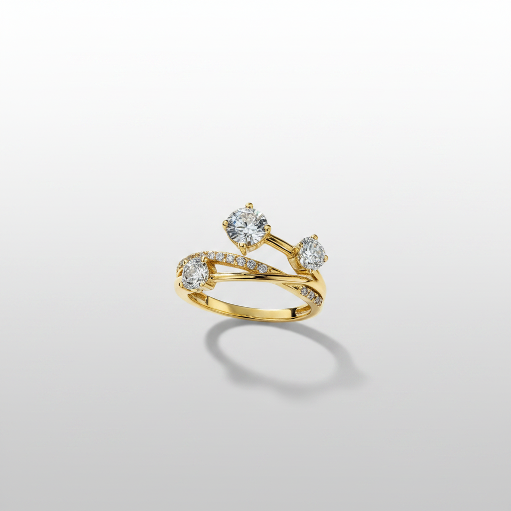18K Yellow Gold Lab-Grown Diamond Starfield Bypass Three-Stone Ring - Front View
