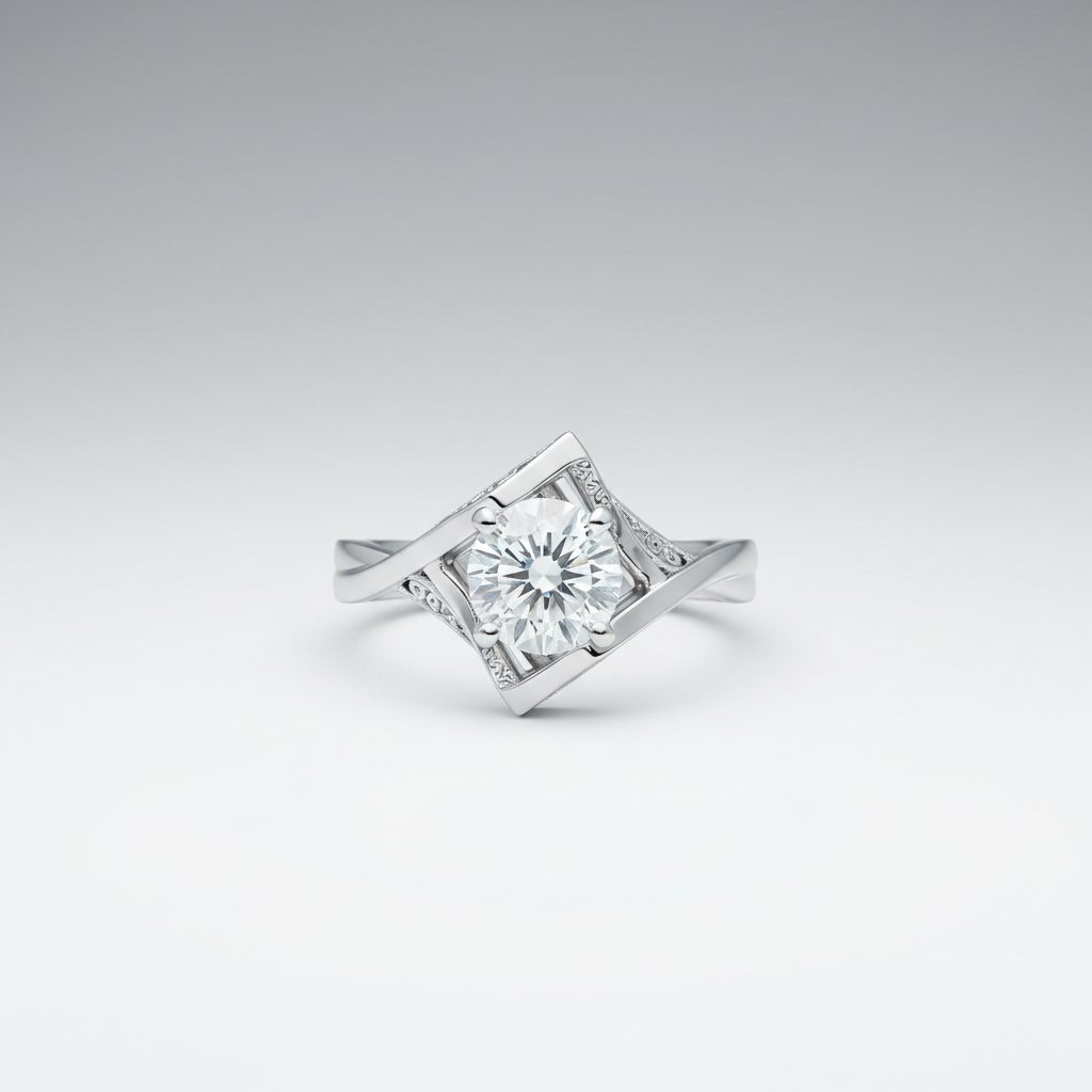 18K White Gold IGI Lab-Grown Diamond Tension Frame Ring - front angle view