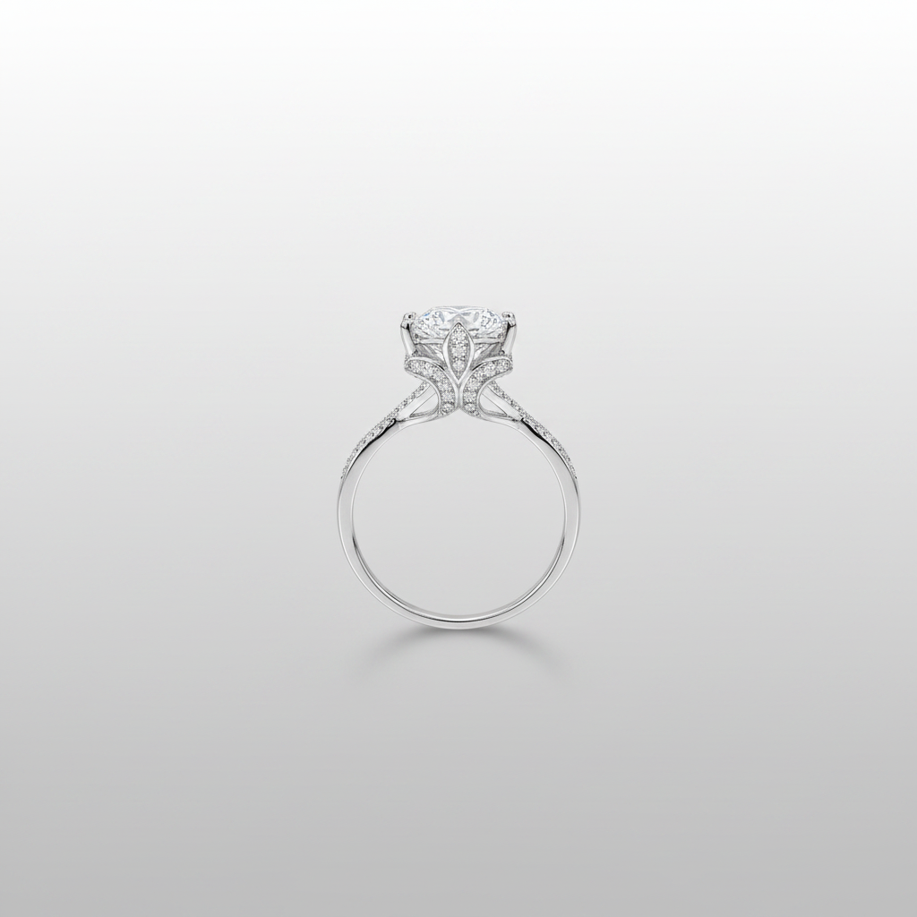 18K White Gold Lab-Grown Diamond Iris Flower Halo Ring - Bottom View