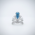 18K White Gold IGI Lab-Grown Blue Diamond Pear Crown Ring - front view