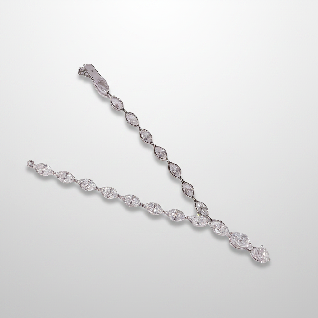 18K White Gold Lab-Grown Diamond Marquise Full Eternity Tennis Bracelet - Diagonal View