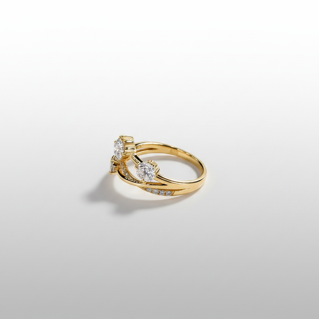 18K Yellow Gold Lab-Grown Diamond Starfield Bypass Three-Stone Ring - Side View
