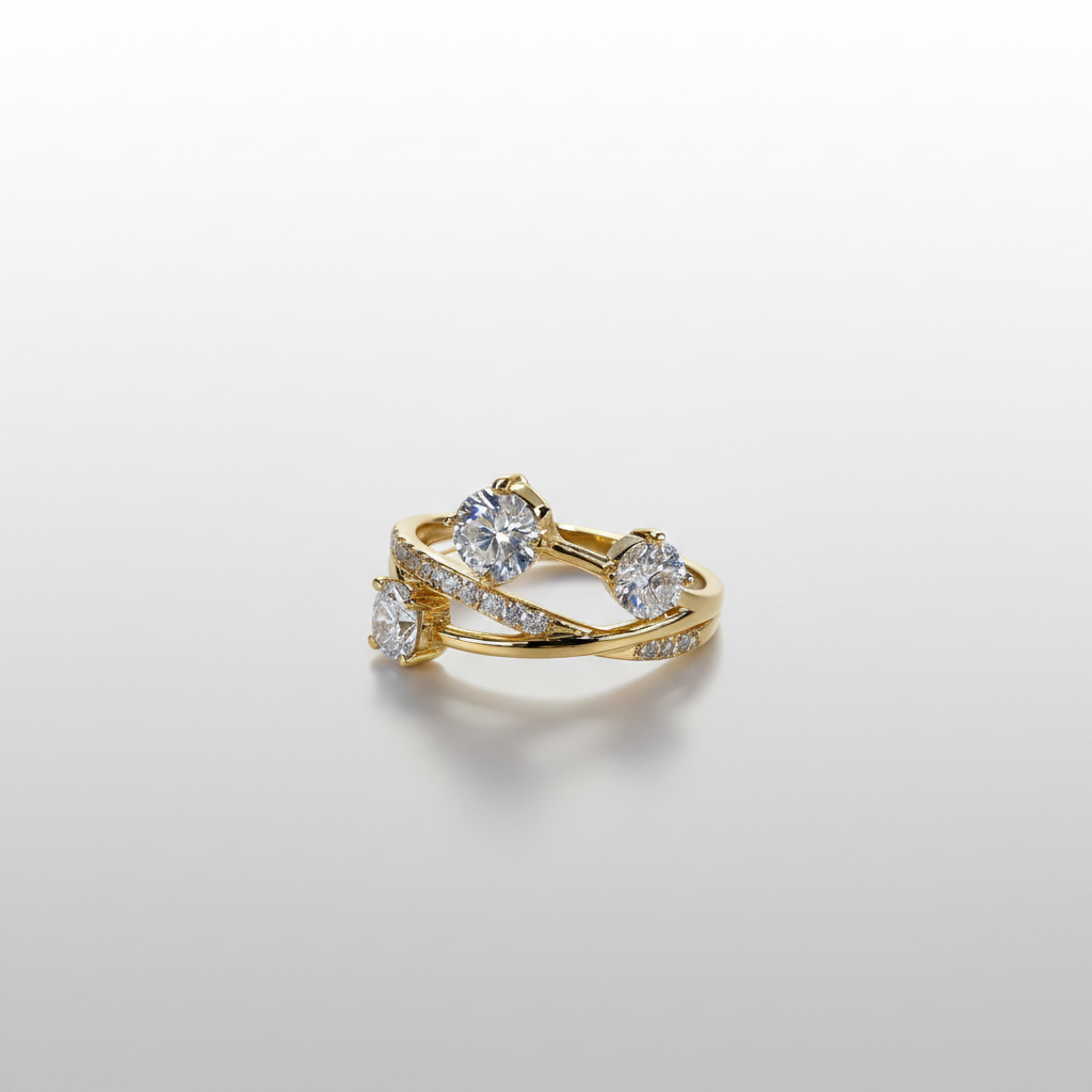 18K Yellow Gold Lab-Grown Diamond Starfield Bypass Three-Stone Ring - 45 Degree View