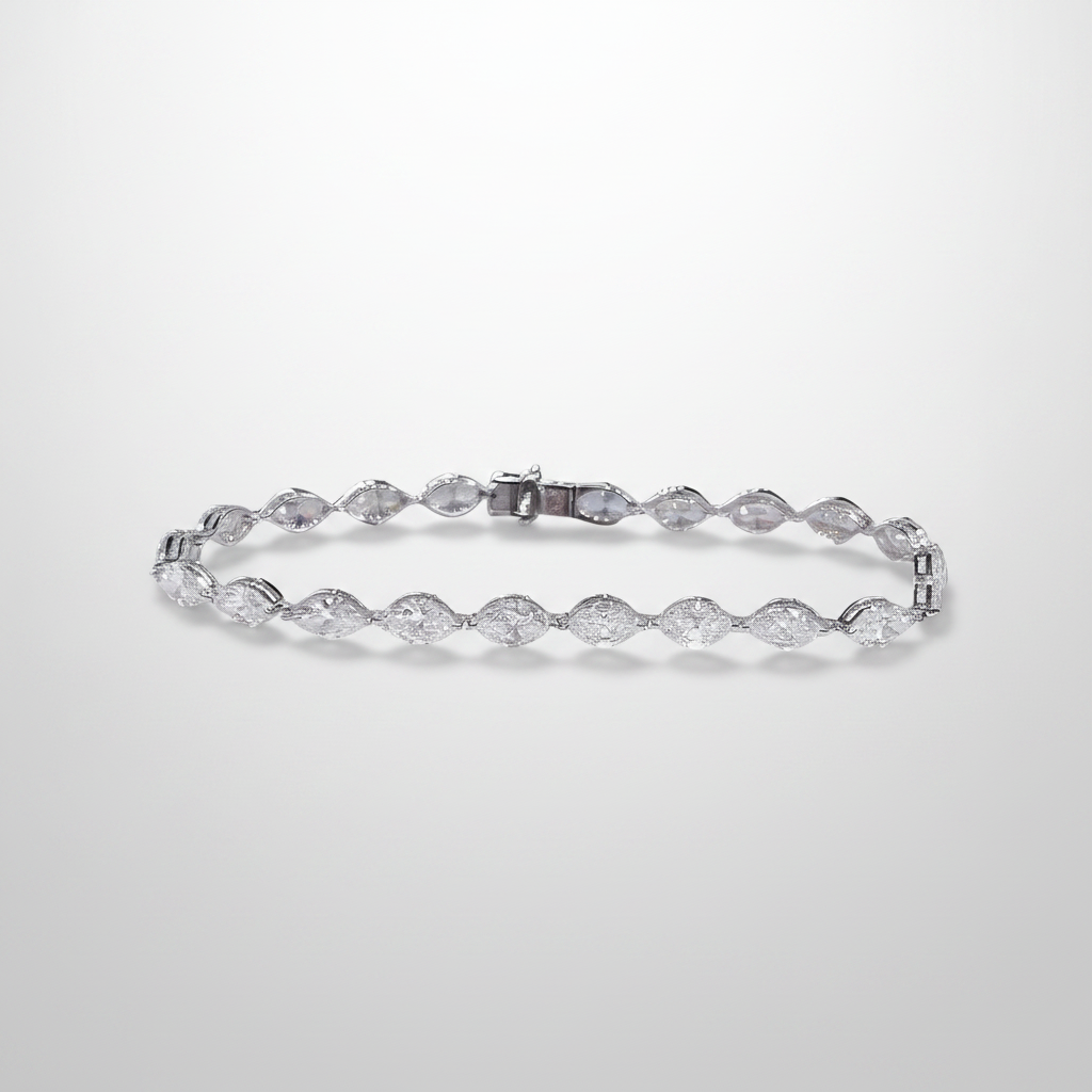 18K White Gold Lab-Grown Diamond Marquise Full Eternity Tennis Bracelet - Oval Display View