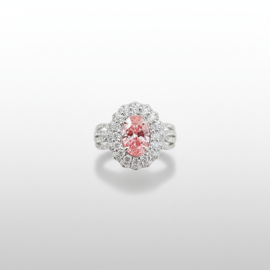 18K White Gold IGI Lab-Grown Pink Diamond Pavé Ring - Top View