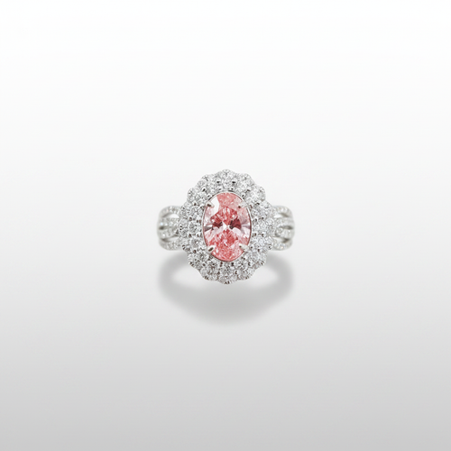 18K White Gold IGI Lab-Grown Pink Diamond Pavé Ring - Top View