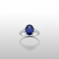 PT950 Lab-Grown Blue Sapphire Oval Three-Stone Ring - Front View