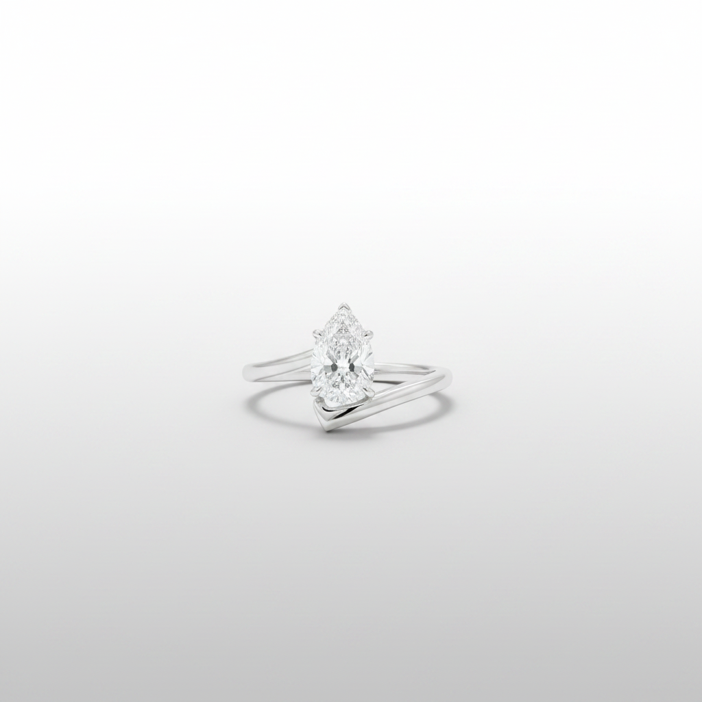 18K White Gold Lab-Grown Diamond Pear-Cut Bypass Solitaire Ring - Side Profile View