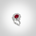 18K White Gold Lab-Grown Ruby Oval Halo Ring - 45 Degree View