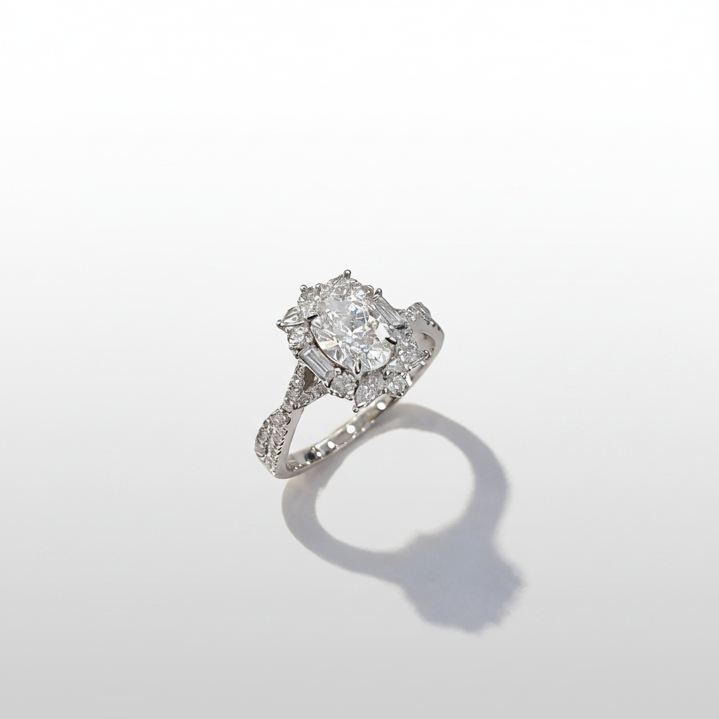 18K Yellow Gold Lab-Grown Diamond Oval Rose Garden Ring - Top View