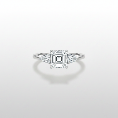 18K White Gold IGI Lab-Grown Diamond Asscher Three-Stone Ring - top view