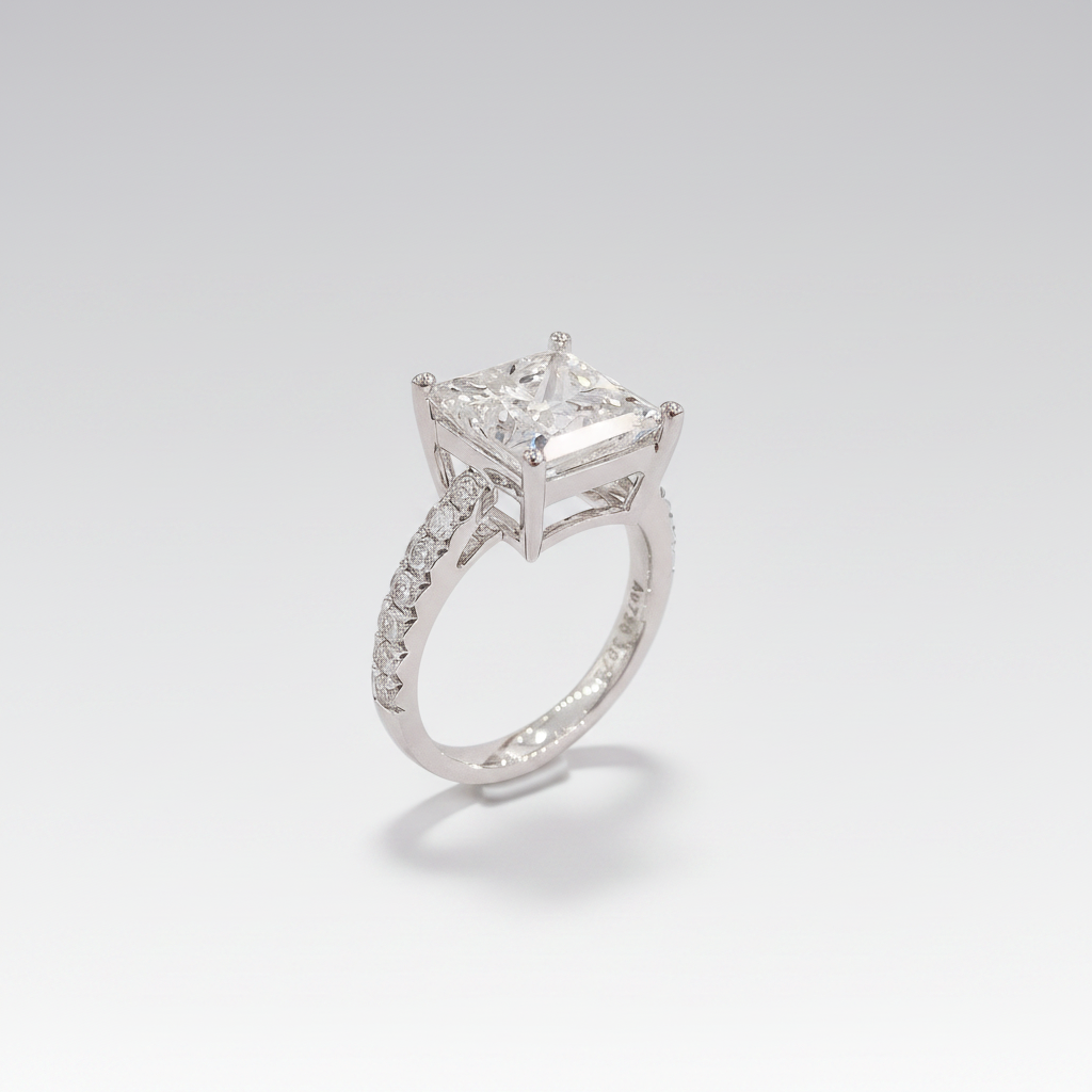 18K White Gold Lab-Grown Diamond Princess-Cut Solitaire Ring - Side Profile View